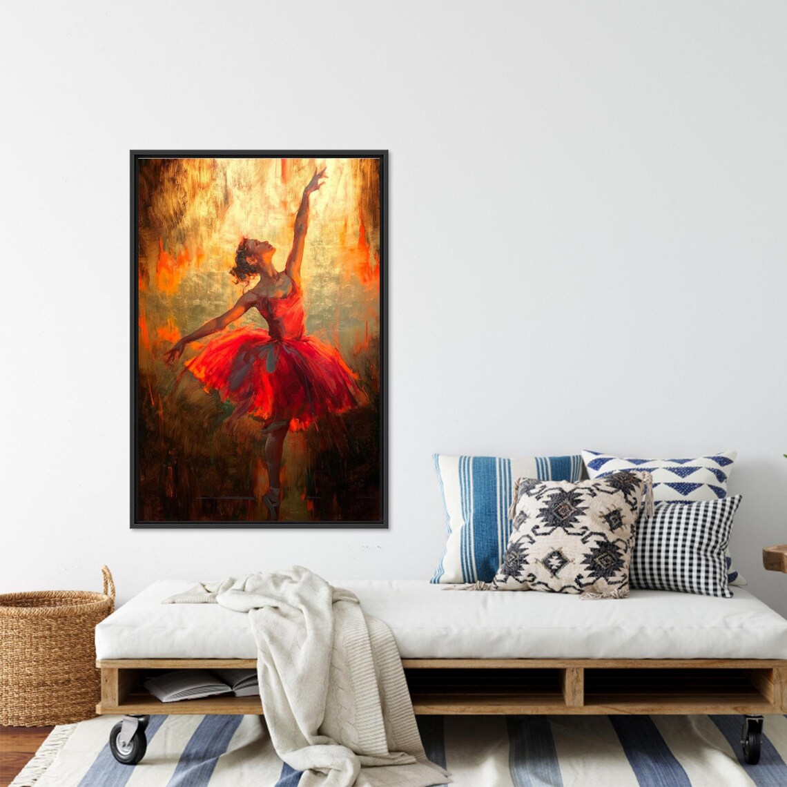 Ballerina in Red Tutu on Golden Background Oil Painting Poster - Image 3