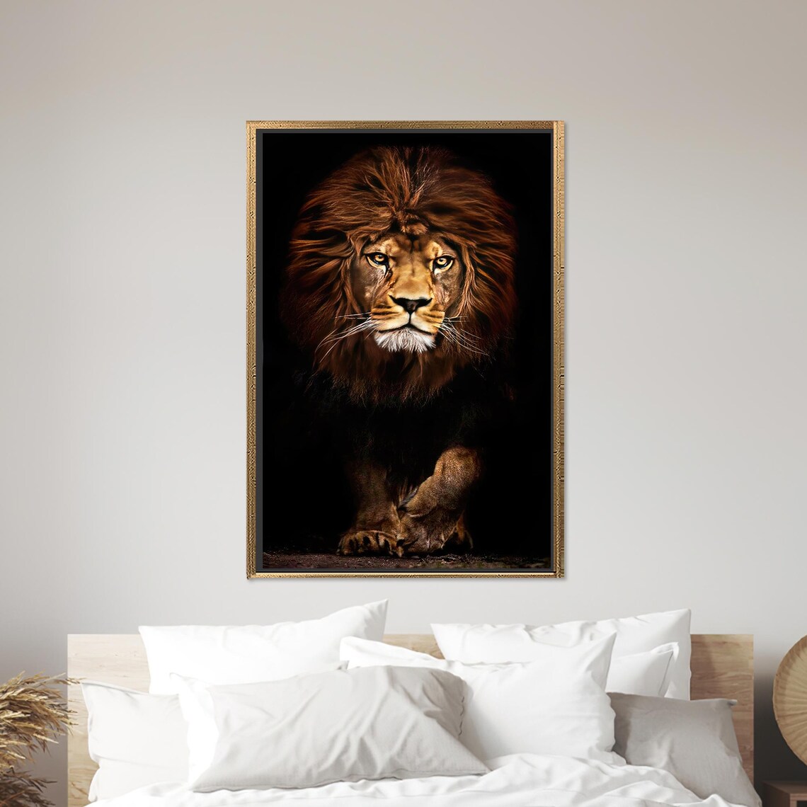 Male Lion with a Full Mane Stepping Out of Deep Darkness Poster - Image 2