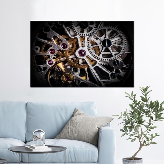 Macro Detail Poster of a Mechanical Watch Movement with Gears