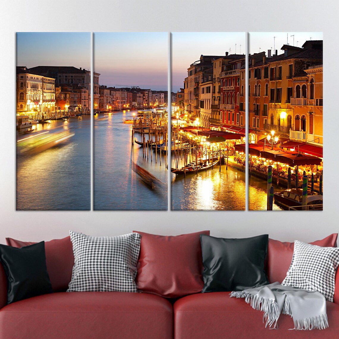 Venice Grand Canal at Dusk with Gondolas and Glowing Lights Poster - Image 2
