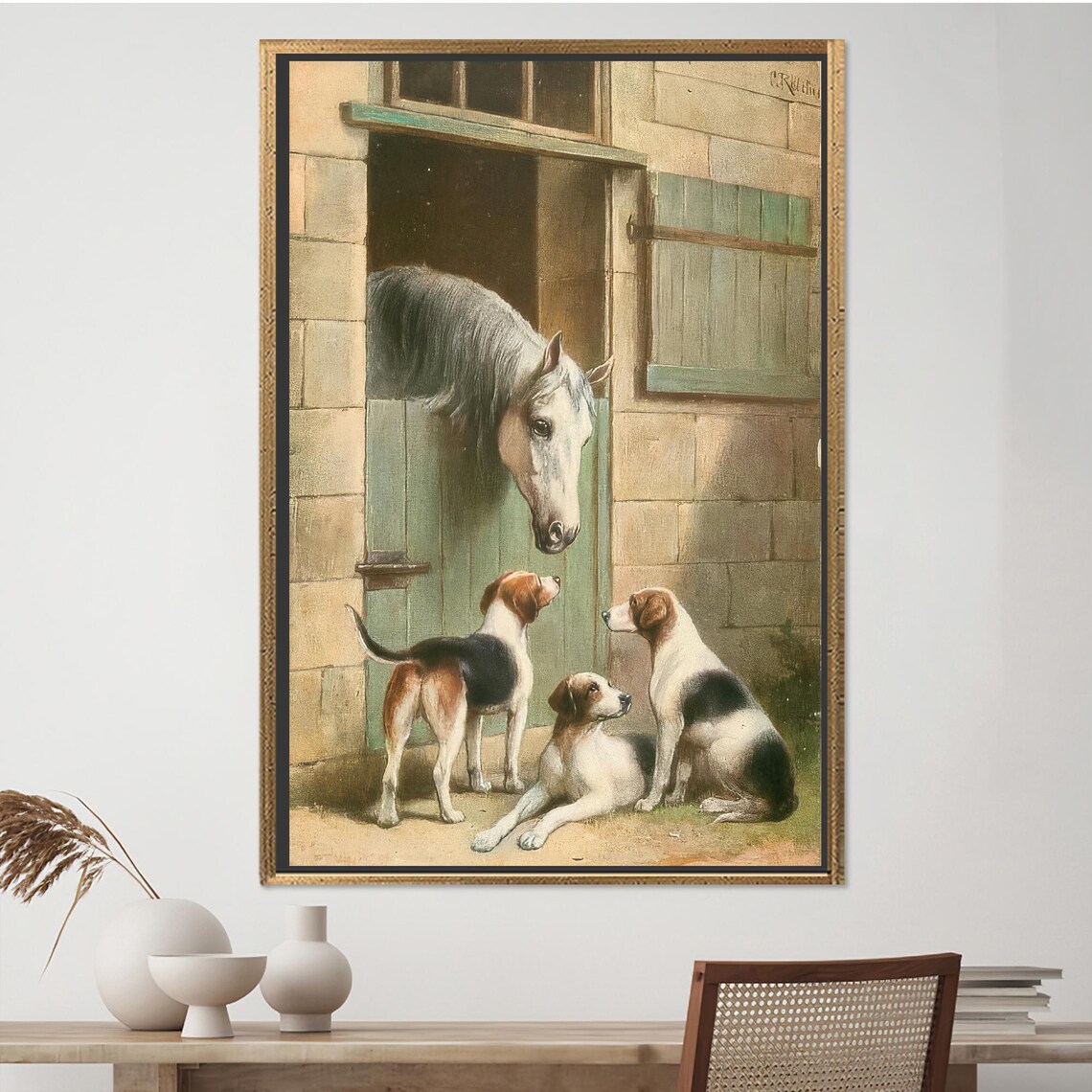 Horse Printed Dog Wall Art Farm Poster Animal Art Decor Farmhouse Art Coastal Horse And Dogs Personalize Gift - Image 2