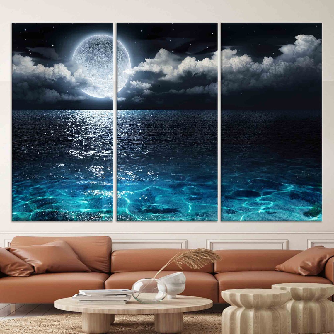 Moon Over The Sea, Trendy Landscape Art Print - Image 3