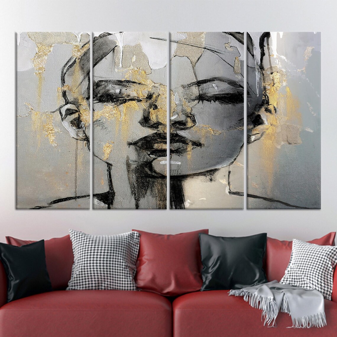 Abstract Gold Woman Face Portrait, Modern Decor - Image 2