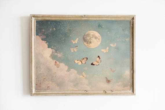 Twilight Moths Cottage Neutral Decor Insect Art Moody Farmhouse Vintage Print E911