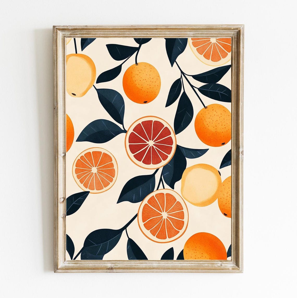 Vibrant Citrus Oranges Grapefruits Botanical Kitchen Wall Art