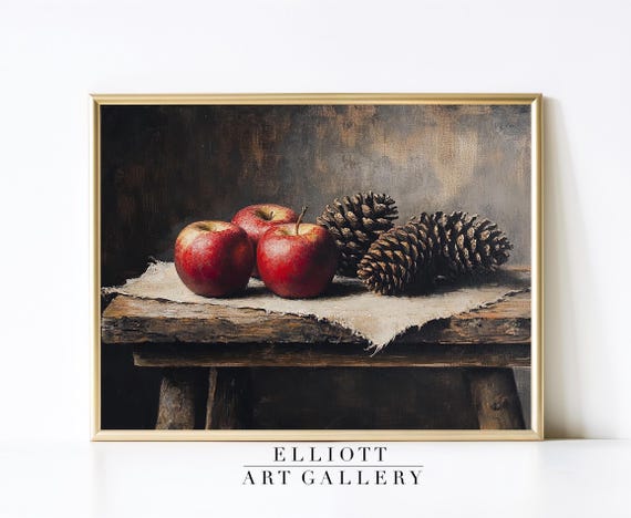 Vintage Farm Still Life Rustic Farmhouse Painting Moody Autumn Decor Winter Dining Room Wall E122