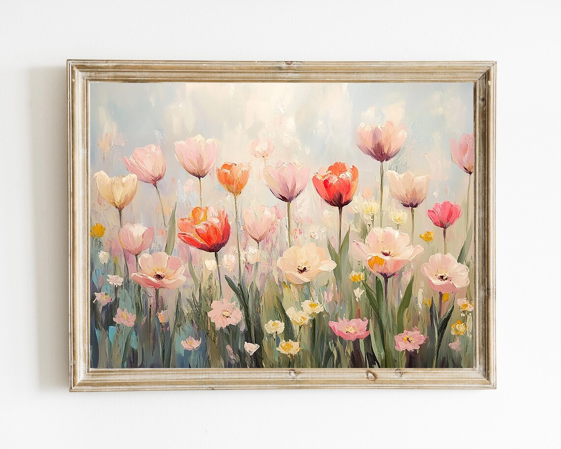 Spring Tulips Farmhouse Wall Decor Amsterdam Tulip Fields Landscape Nursery Art E421
