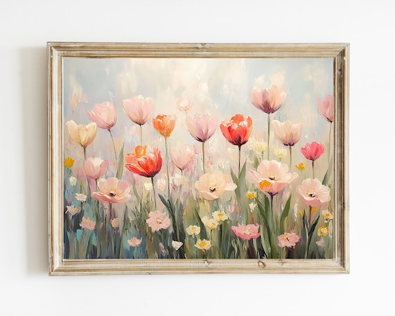 Spring Tulips Farmhouse Wall Decor Amsterdam Tulip Fields Landscape Nursery Art E421