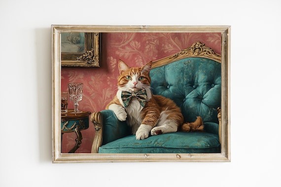 Sophisticated Orange Cat Art Whimsical Funny Decor Painting Fine Lover Gift E843