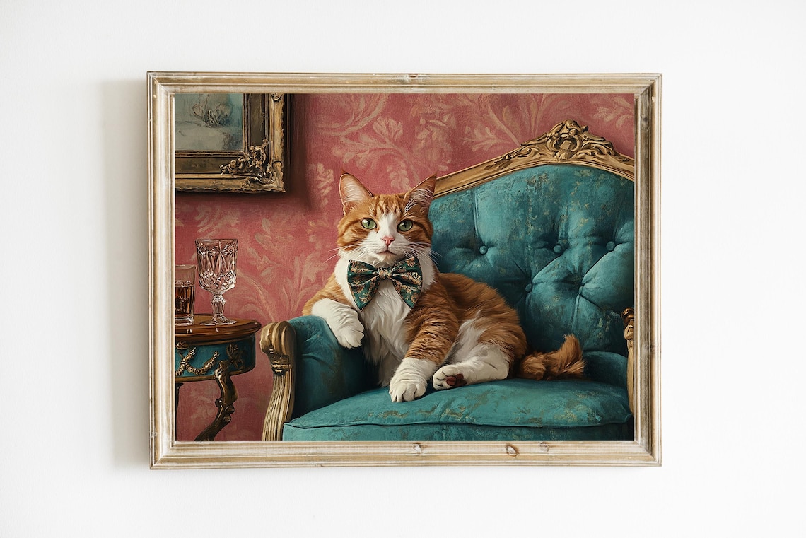 Sophisticated Orange Cat Art Whimsical Funny Decor Painting Fine Lover Gift E843