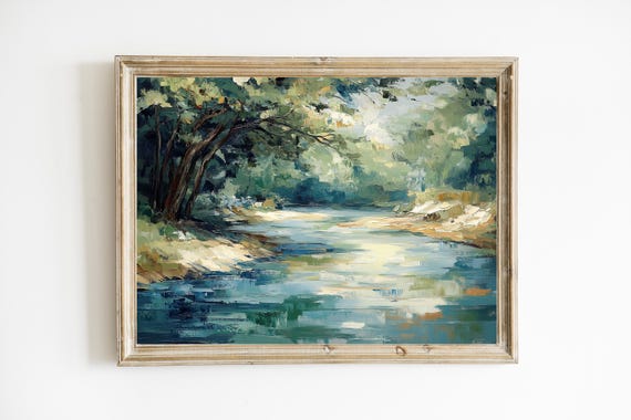 River Landscape Print Antique Scene Vintage Nature Wall Art Poster Neutral Decor Farmhouse E259