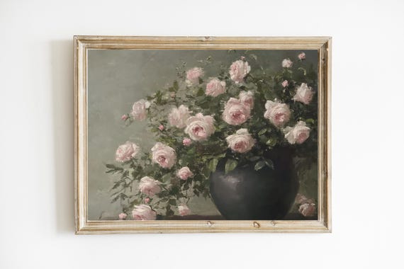 Delicate Soft Roses Still Life Vintage Art Print