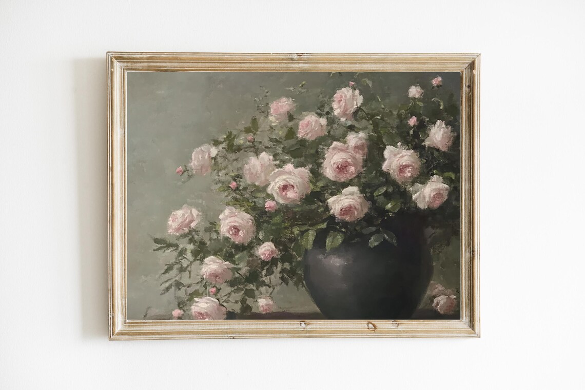 Delicate Soft Roses Still Life Vintage Art Print
