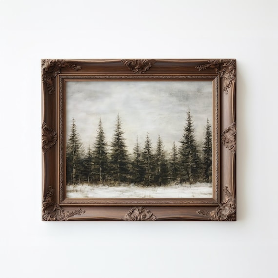 Snowy Pine Forest Winter Landscape Vintage Oil Painting Art Print