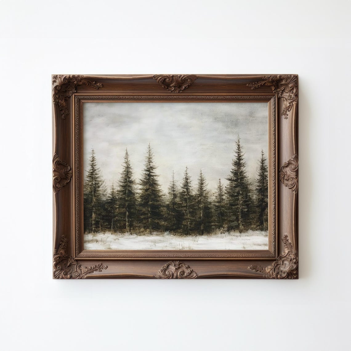 Snowy Pine Forest Winter Landscape Vintage Oil Painting Art Print