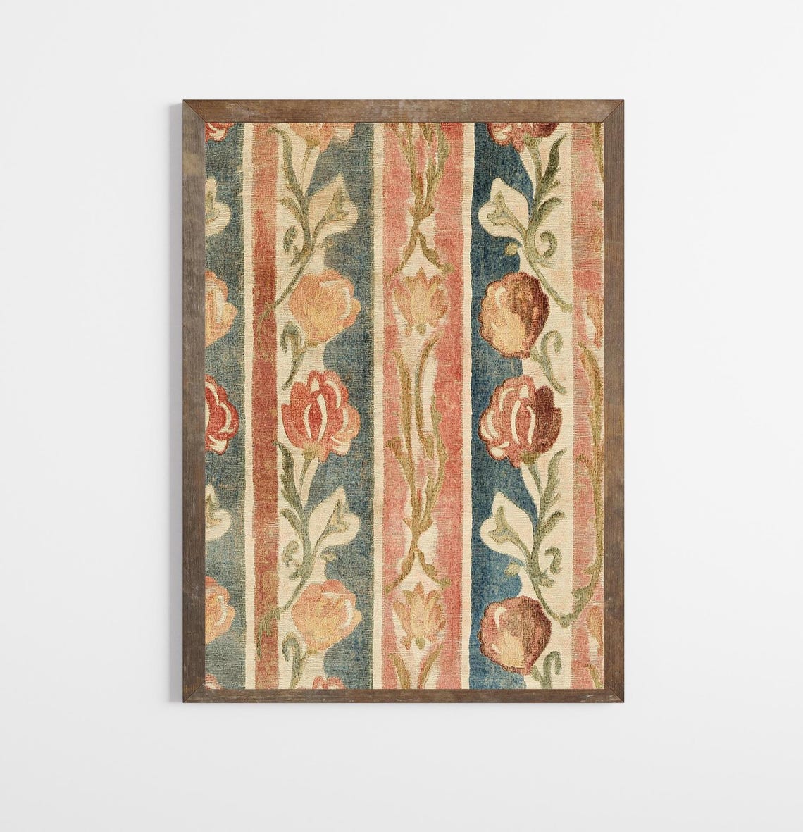Spanish Vintage Floral Striped Textile Tapestry Farmhouse Wall Art