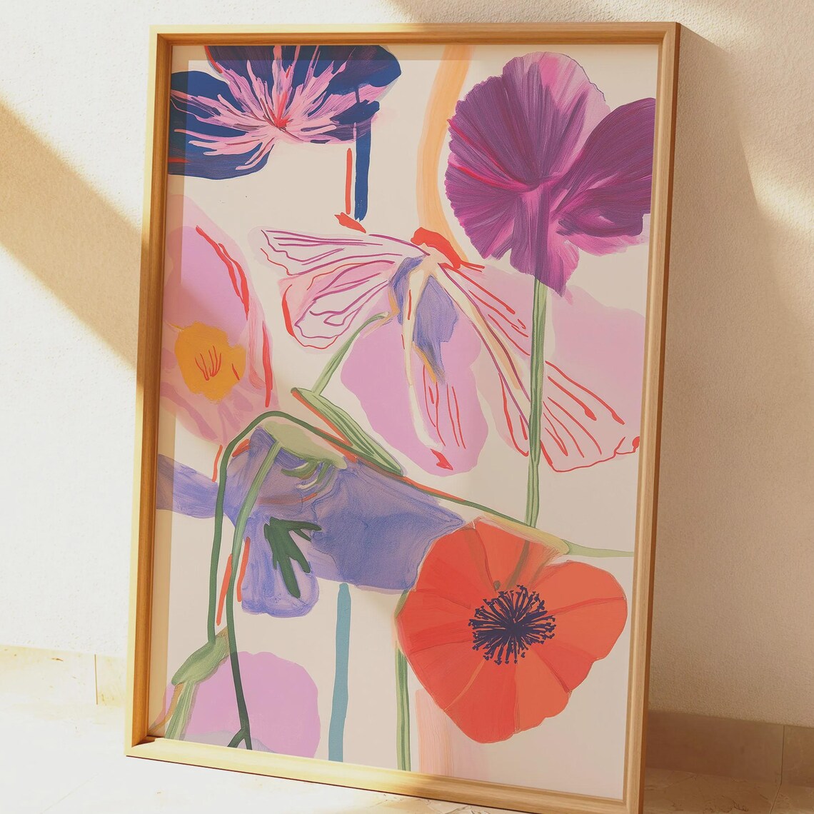 Vibrant Abstract Floral Print, Modern Poppies