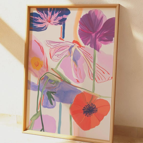 Vibrant Abstract Floral Print, Modern Poppies