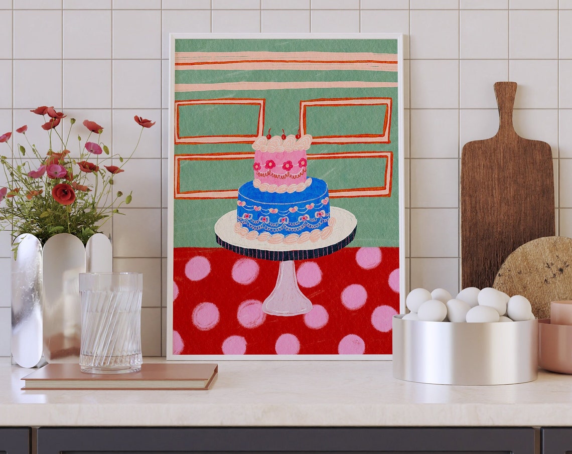Colorful Birthday Cake Poster Party Celebration Kitchen Decor