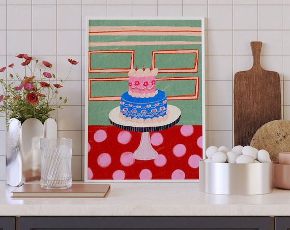 Colorful Birthday Cake Poster Party Celebration Kitchen Decor
