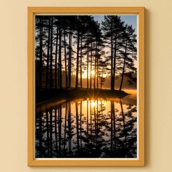 Forest Sunrise Wall Art Poster Picture Nature Landscape Reflection Print Jpg Sze11