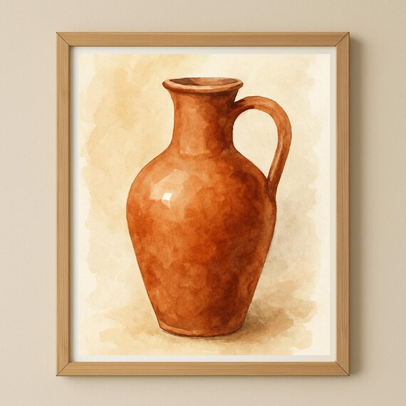 Terracotta Vase Watercolor Wallart Poster Mediterranean Boho Style Picture Instant Wall Art Image