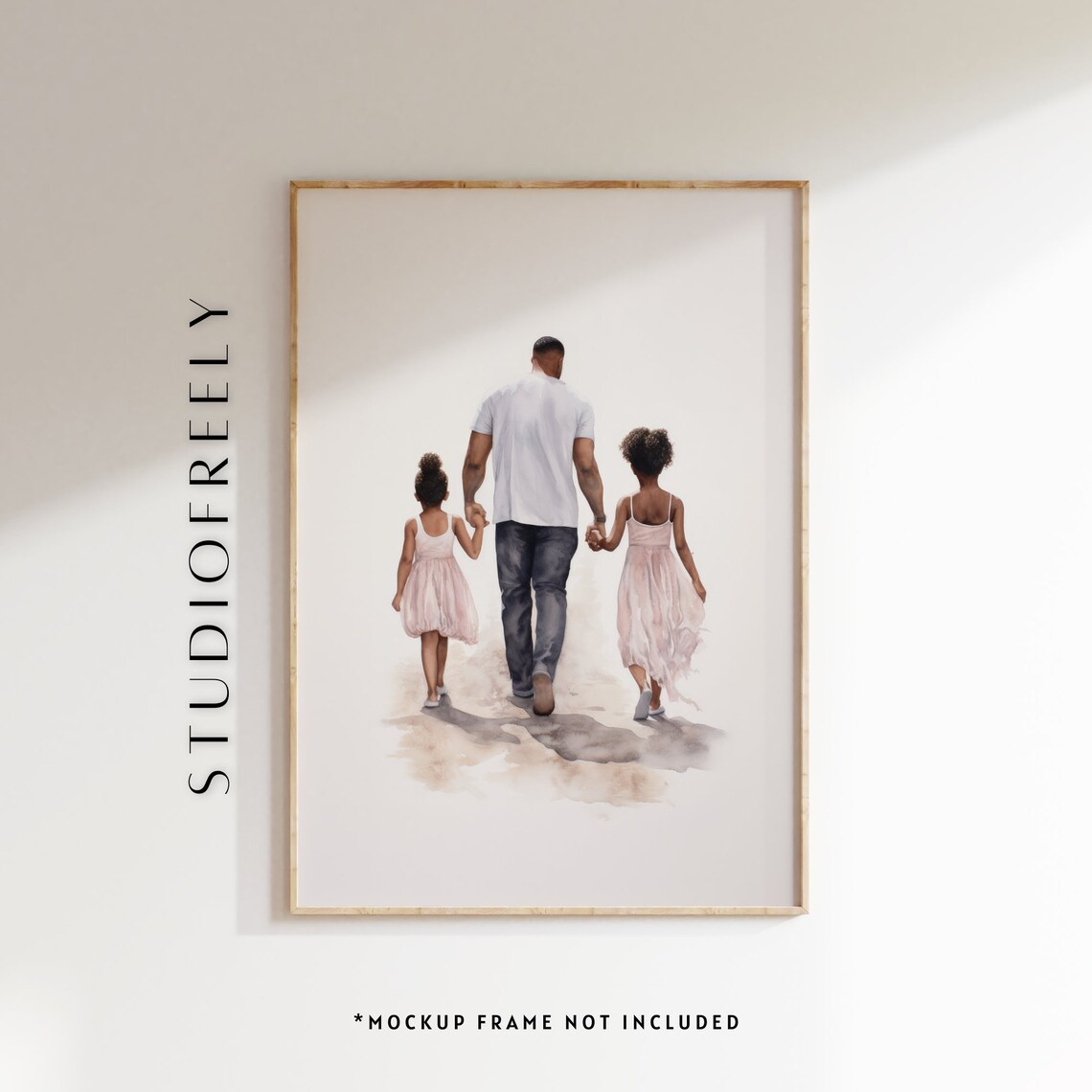 Father and Daughters Watercolor Print, Family Art