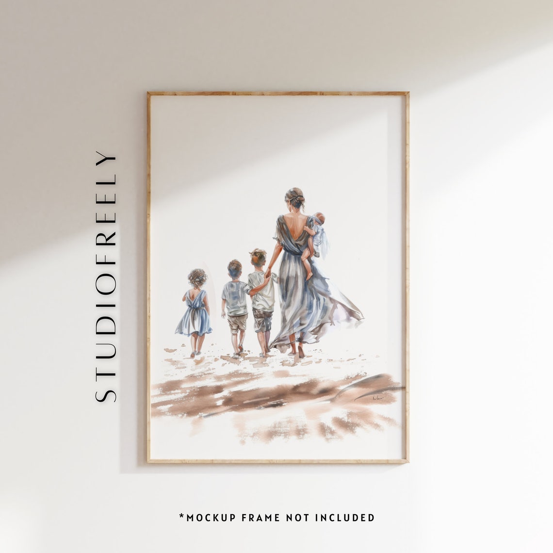 Mother And Children Beach Watercolor Art Print Sentimental Family Decor