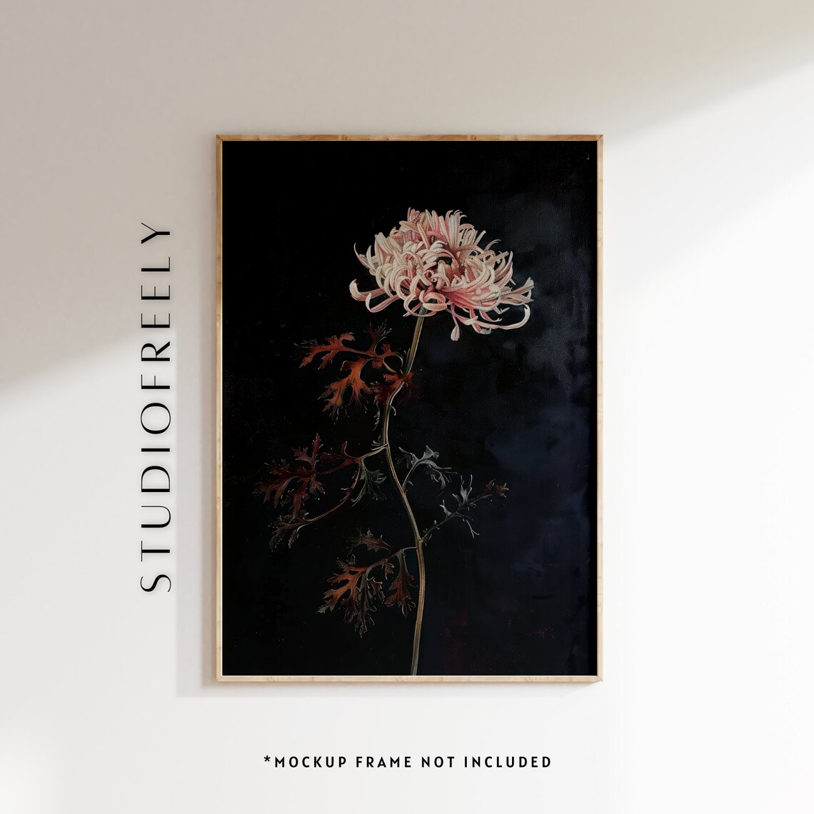 Moody Chrysanthemum Oil Painting, Pink Floral Art Print