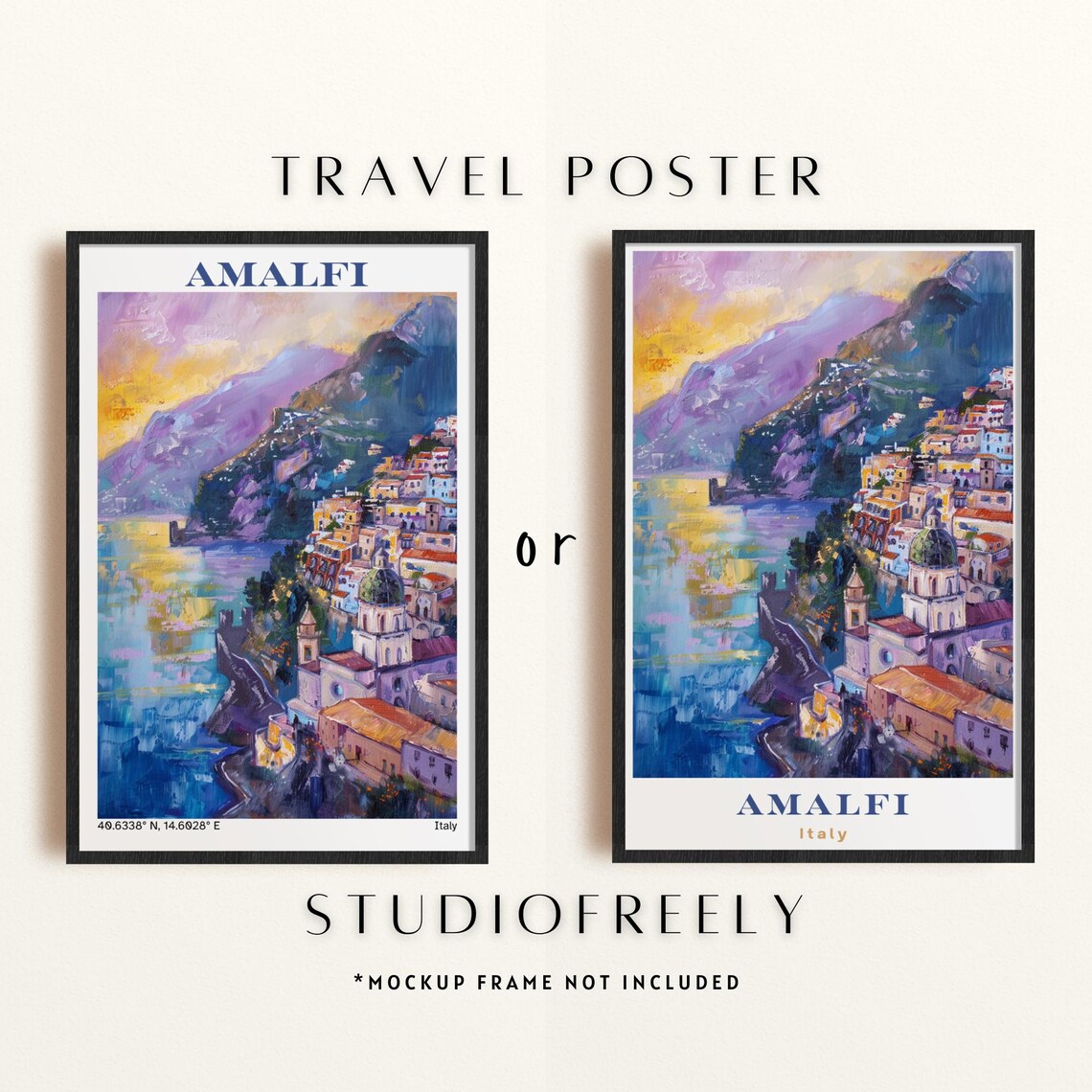 Amalfi Coast Travel Poster Italian Sunlit Scene File