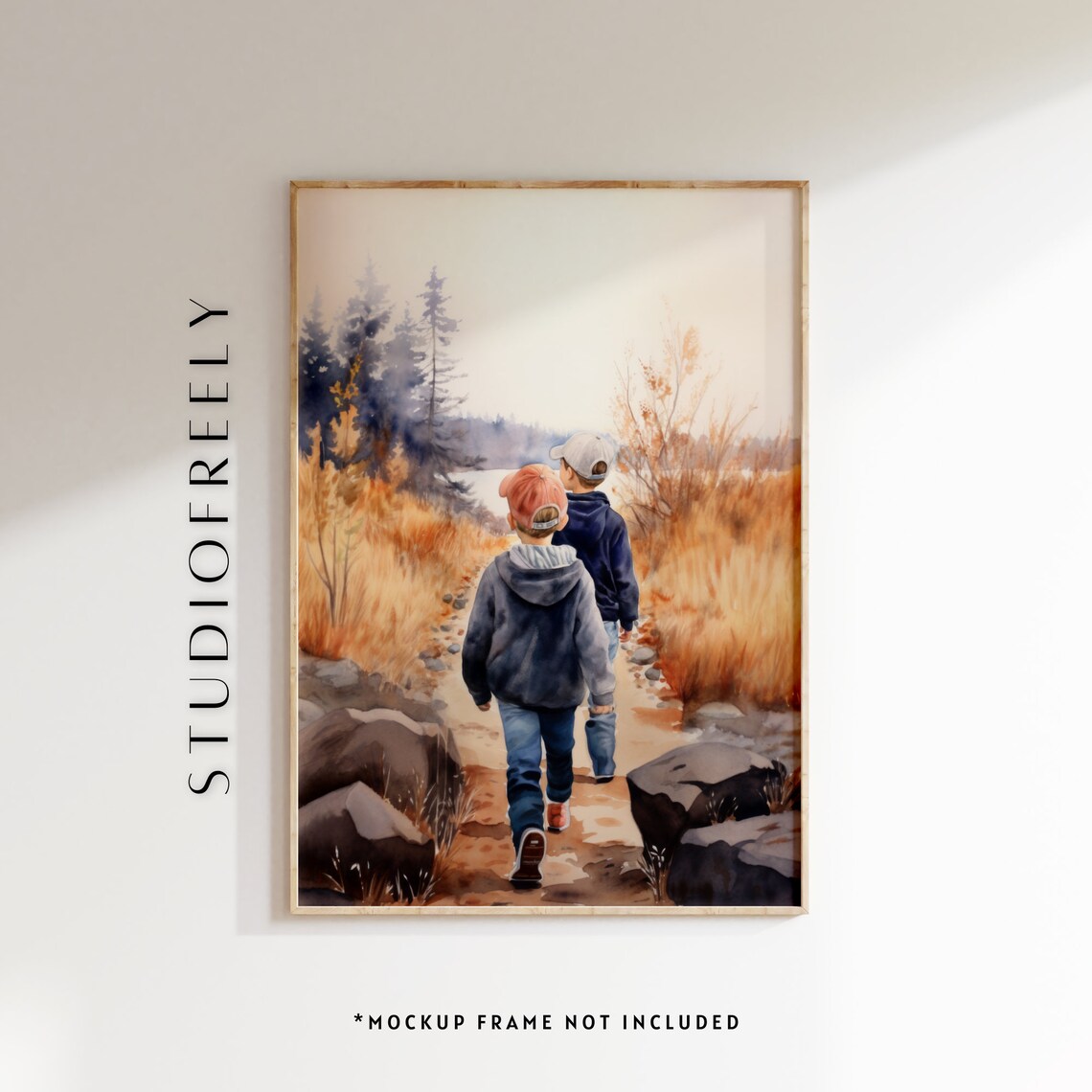 Brothers Walking In Nature Watercolor Art Print
