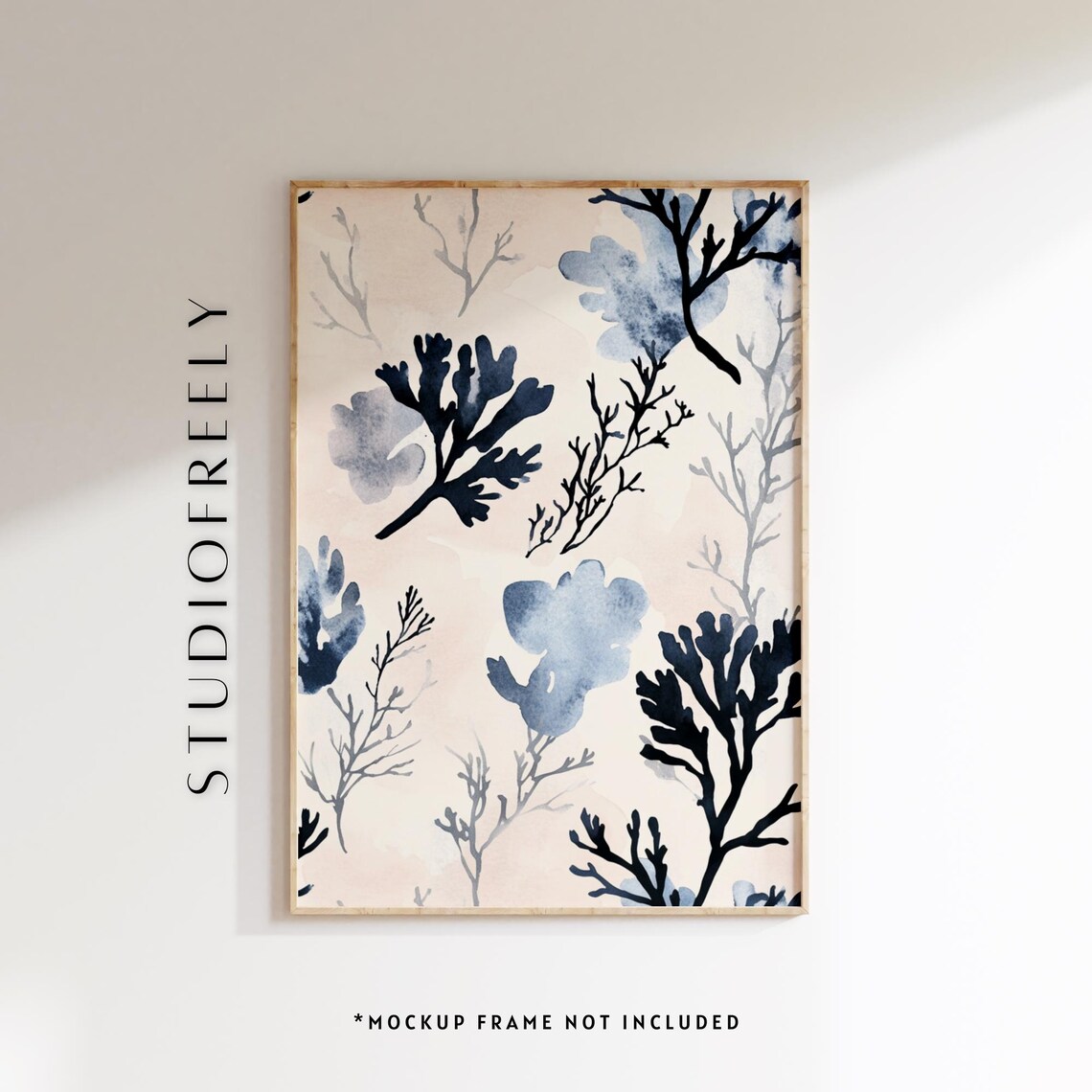 Navy Seaweed Watercolor Print Coastal Botanical Wall Art