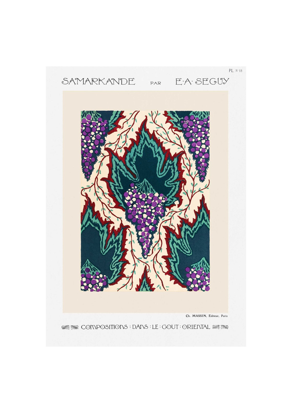 E.A. Seguy Samarkand Plate 18 Grapevine Oriental Design Poster