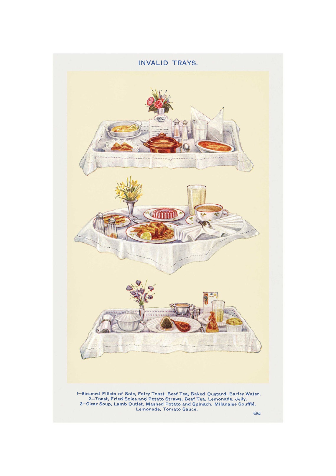 Invalid Trays Vintage Cookery Book Illustration Kitchen Poster