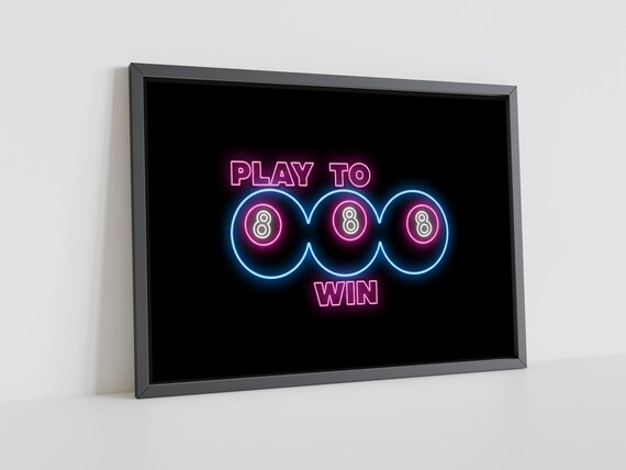 Play to Win Neon Sign 8-Ball Game Room Bar Black Light Wall Poster