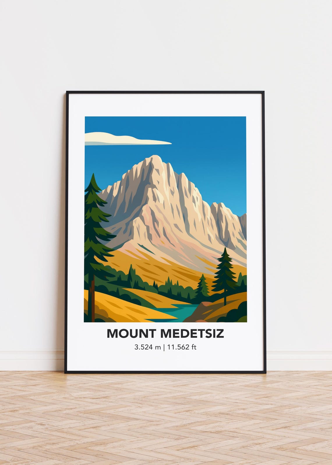 Mount Medetsiz Rocky Peak Pine Forest Golden Slope Mountain Poster