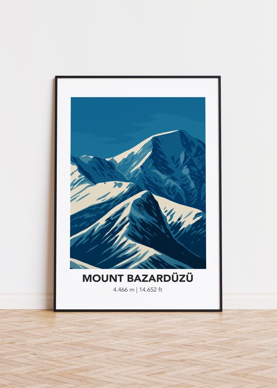 Mount Bazardüzü Snowy Ridges 4466 Meters Blue Sky Mountain Poster