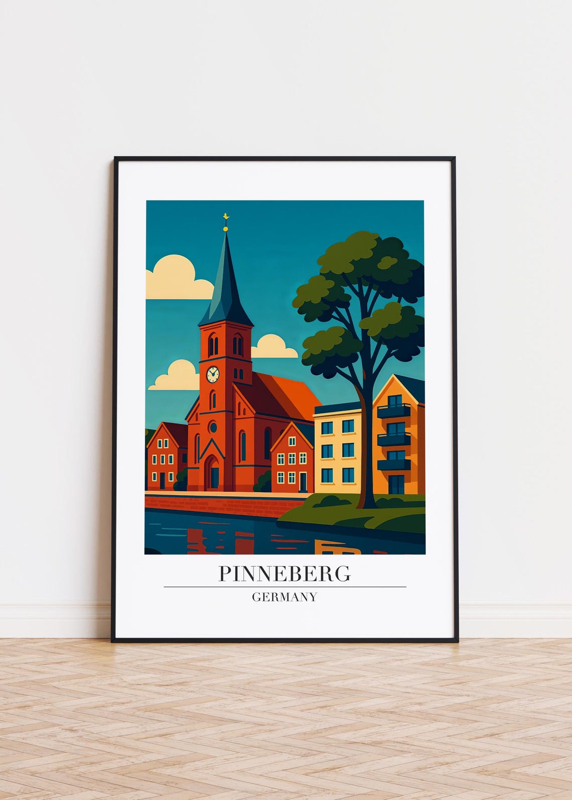 Pinneberg Germany Riverside Church Poster Red Brick Tower Art