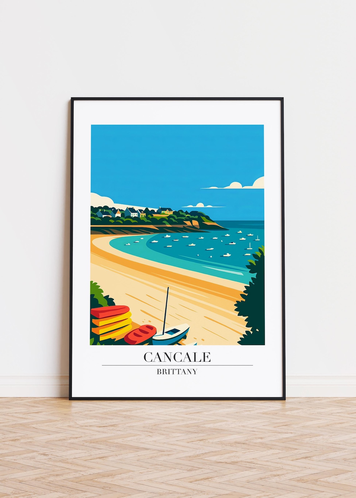 Cancale France Travel Poster, Coastal City Illustration
