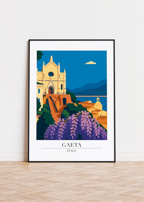 Gaeta Italy Cathedral Hill Wisteria Modern Travel Illustration Poster