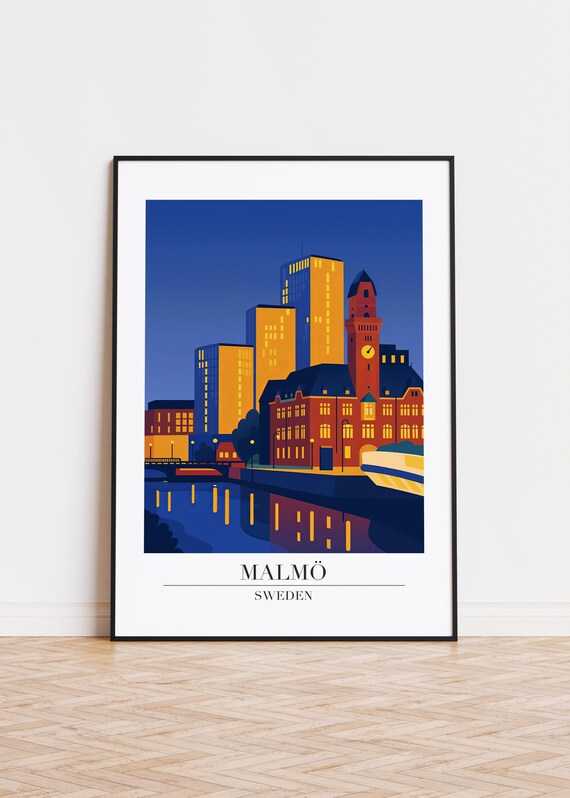 Malm Sweden Poster Modern City Illustration Art