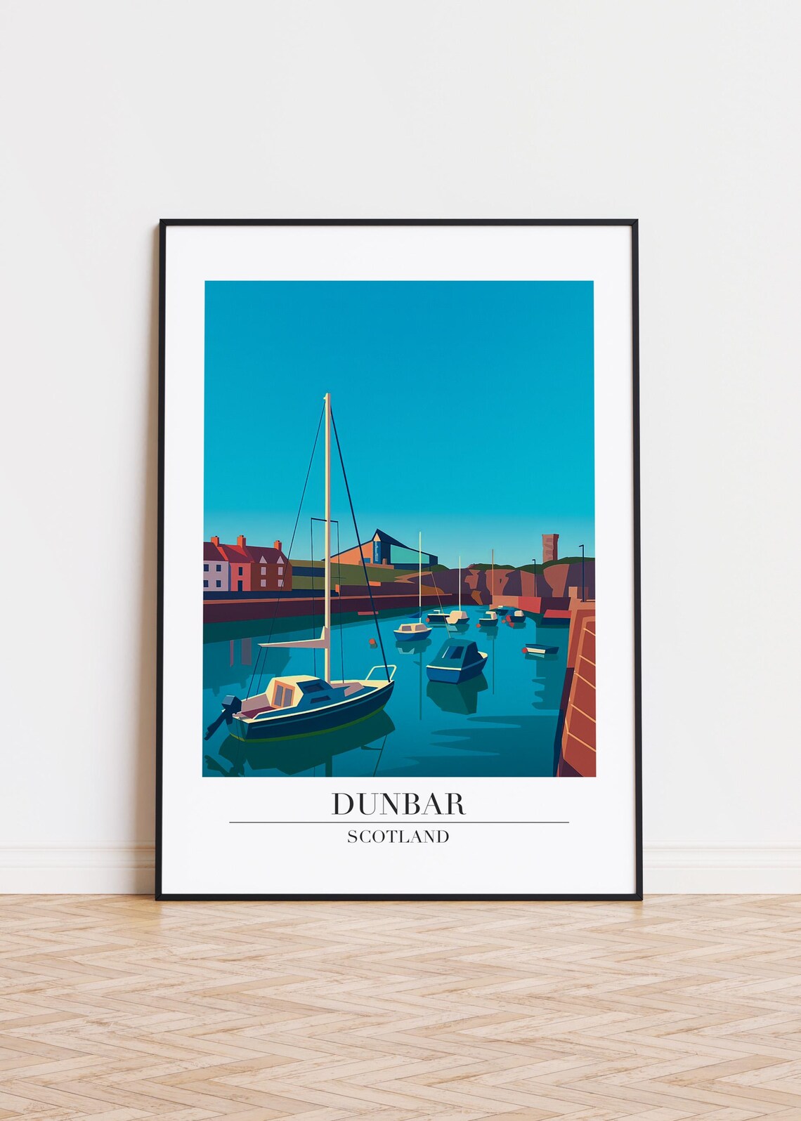 Dunbar Scotland Travel Poster With Sailboats In The Harbor Seaside Artwork