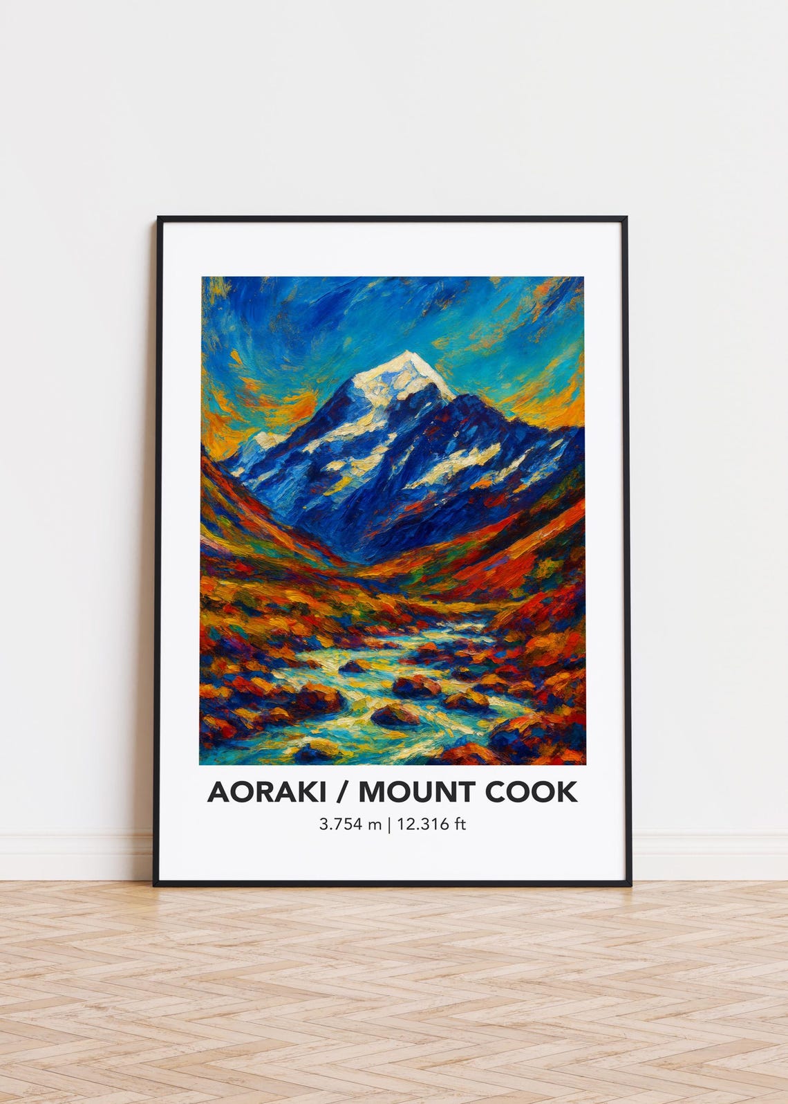 Aoraki Mount Cook Alpine River Bold Colorful Oil Painting Poster