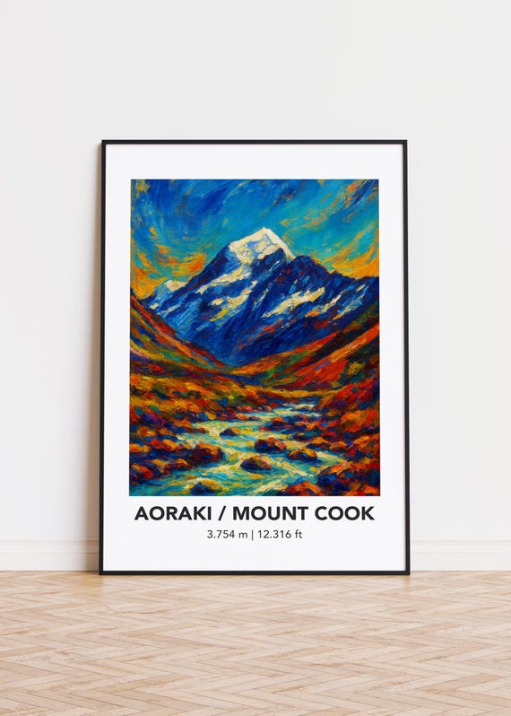 Aoraki Mount Cook Poster Mountain Print Modern Oil Painting Style Art