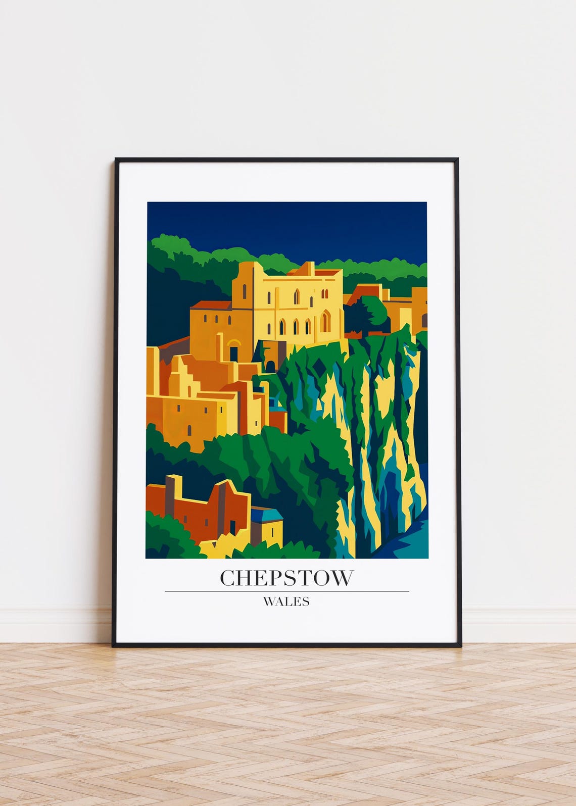 Chepstow Castle Wales Cliffside Fortress Vintage Travel Poster