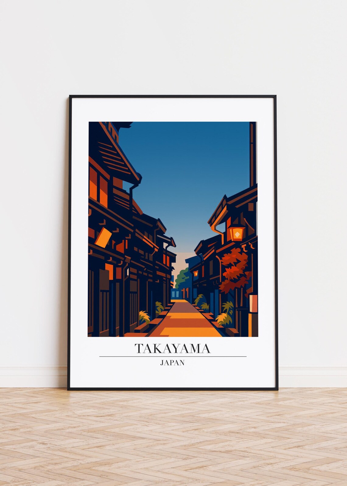 Takayama Japan Evening Street Historic Wooden Town Travel Poster