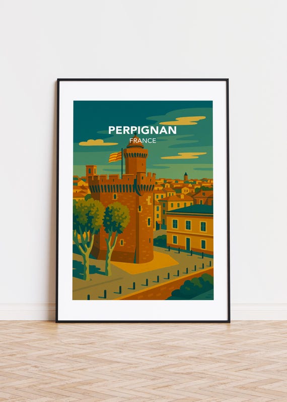 Perpignan Cityscape Modern Travel Poster
