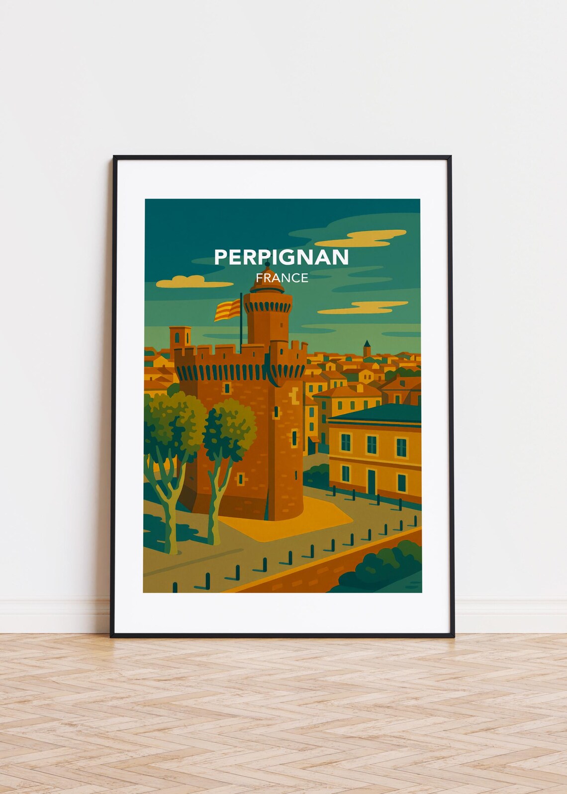 Perpignan Cityscape Modern Travel Poster