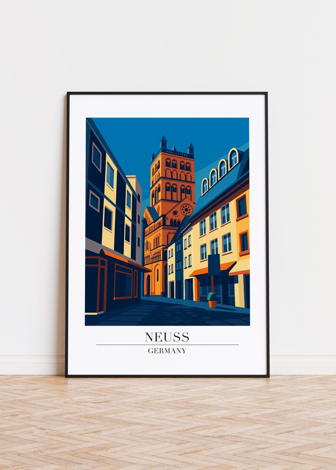 Neuss Germany Historic Church Tower Street Vintage Travel Poster