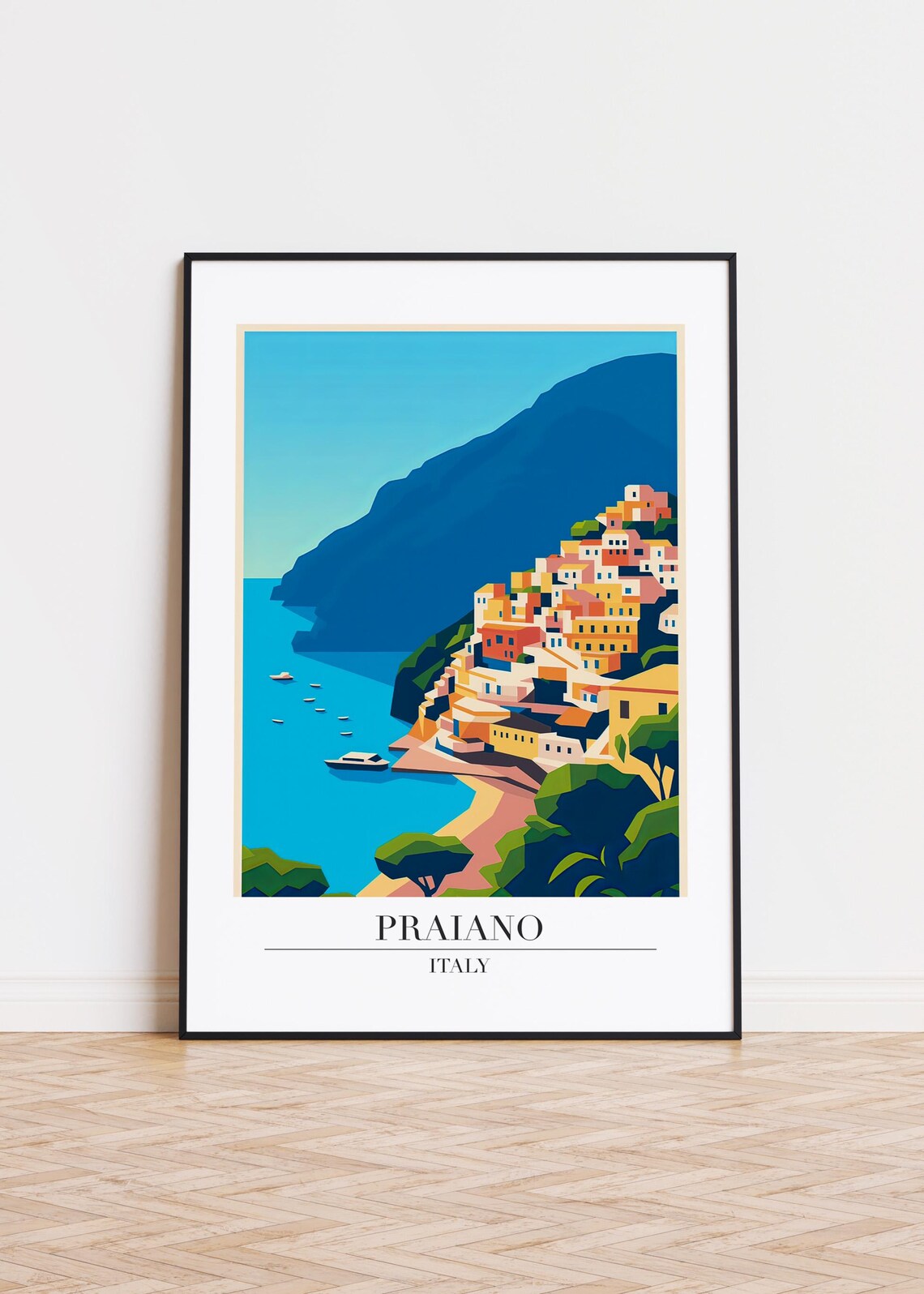 Praiano Italy Amalfi Coast Cliffside Town Vintage Travel Poster